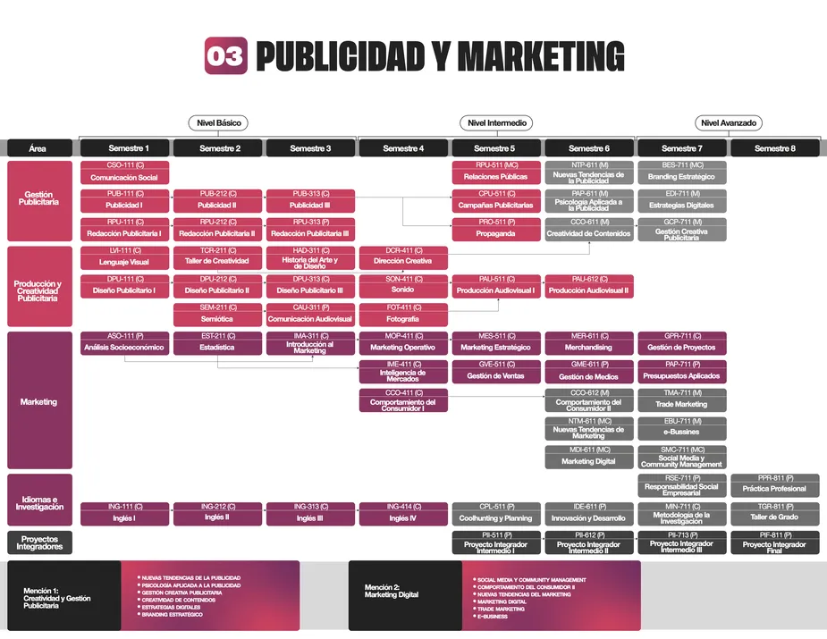 Programa de estudios de la carrera de Publicidad y Marketing